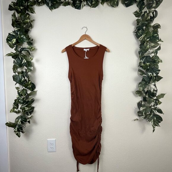 Good American Ruched Tank Mini Ribbed Dress Tortoise NWT Women’s Size 4 - Picture 1 of 9